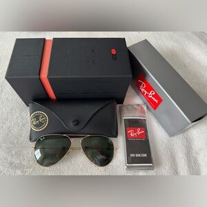 NEW Ray-Ban Classic Aviator Green Lenses Gold Frames Unisex Sunglasses
